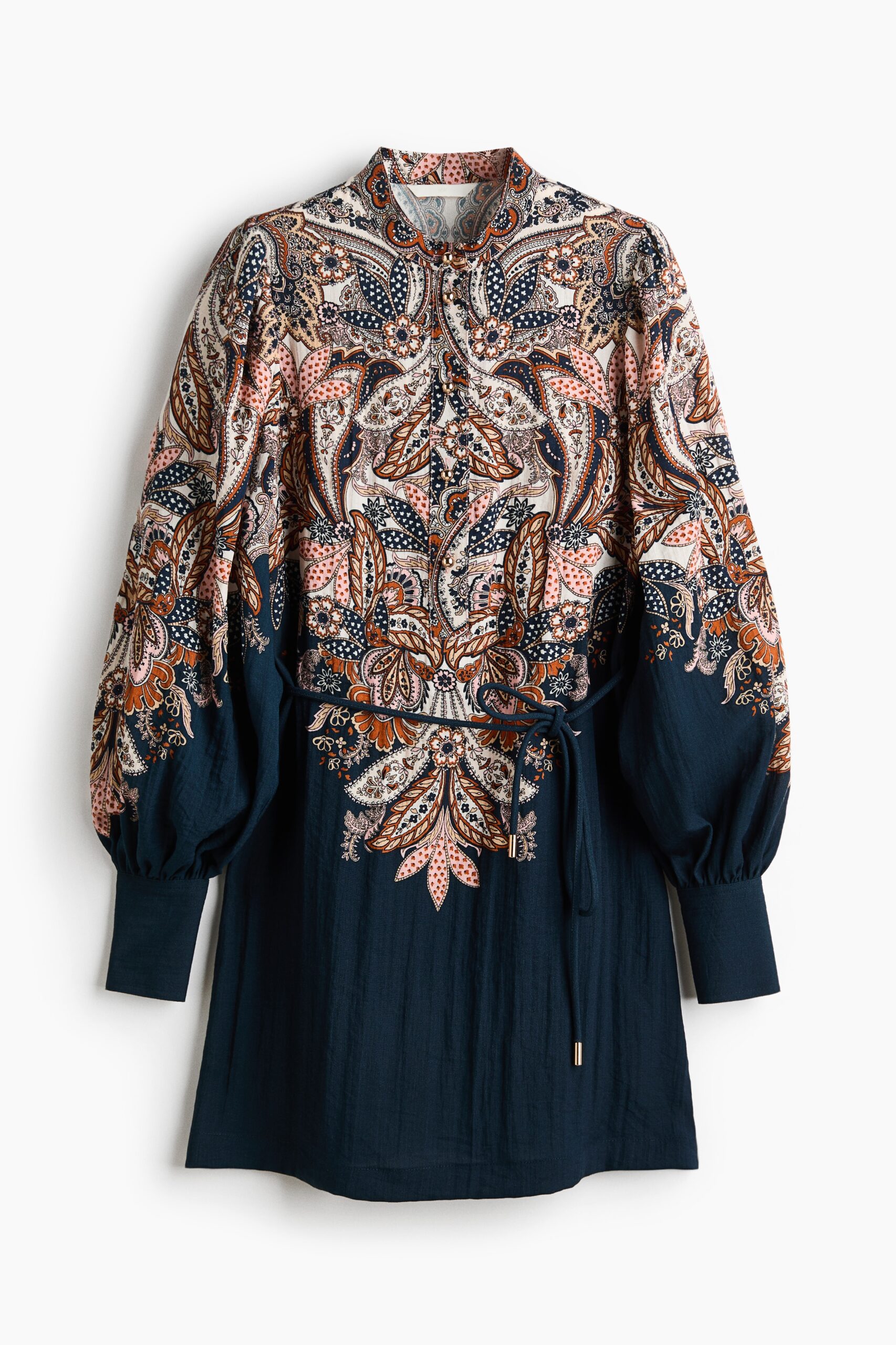 H & M - Jurk met strikceintuur - Donkerblauw/Paisleydessin H & M - Jurk met strikceintuur - Donkerblauw/Paisleydessin