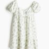 H & M - Jurk met pofmouwen - Roomwit/Bloemen