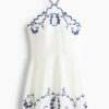 H & M - Embroidered linen-blend dress - Wit/Bloemen