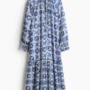 H & M - Jurk met volantkraagje - Wit/Blauw Dessin