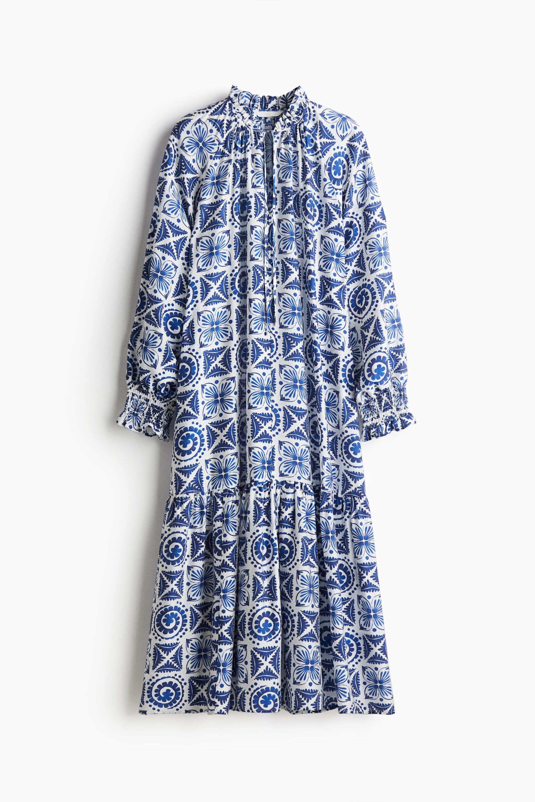 H & M - Jurk met volantkraagje - Wit/Blauw Dessin H & M - Jurk met volantkraagje - Wit/Blauw Dessin