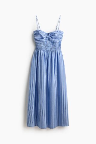 H & M - Strappy jurk met smokwerk - Blauw/Gestreept