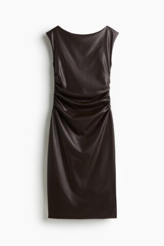 H & M - Jurk met coating - Donkerbruin