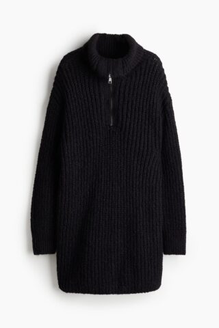 H & M - Ribgebreide ziptop-jurk - Zwart