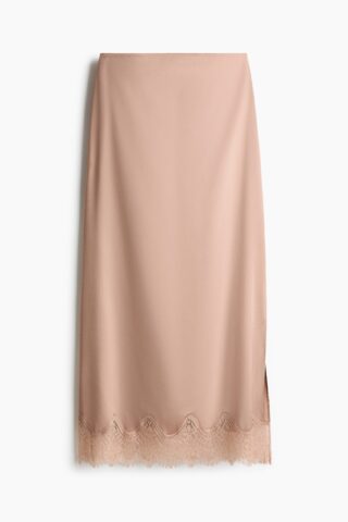 H & M - Satijnen rok met kant - Beige