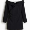 H & M - Off-the-shoulder overslagjurk - Zwart