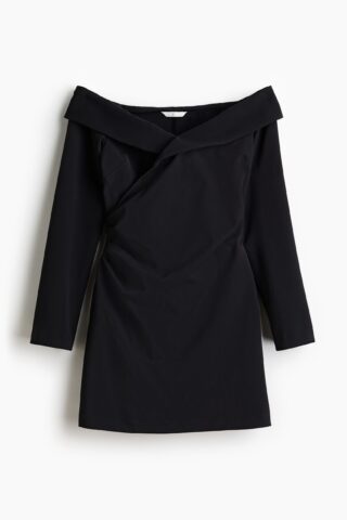 H & M - Off-the-shoulder overslagjurk - Zwart