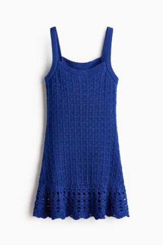H & M - Ajourgebreide jurk met volant - Helderblauw