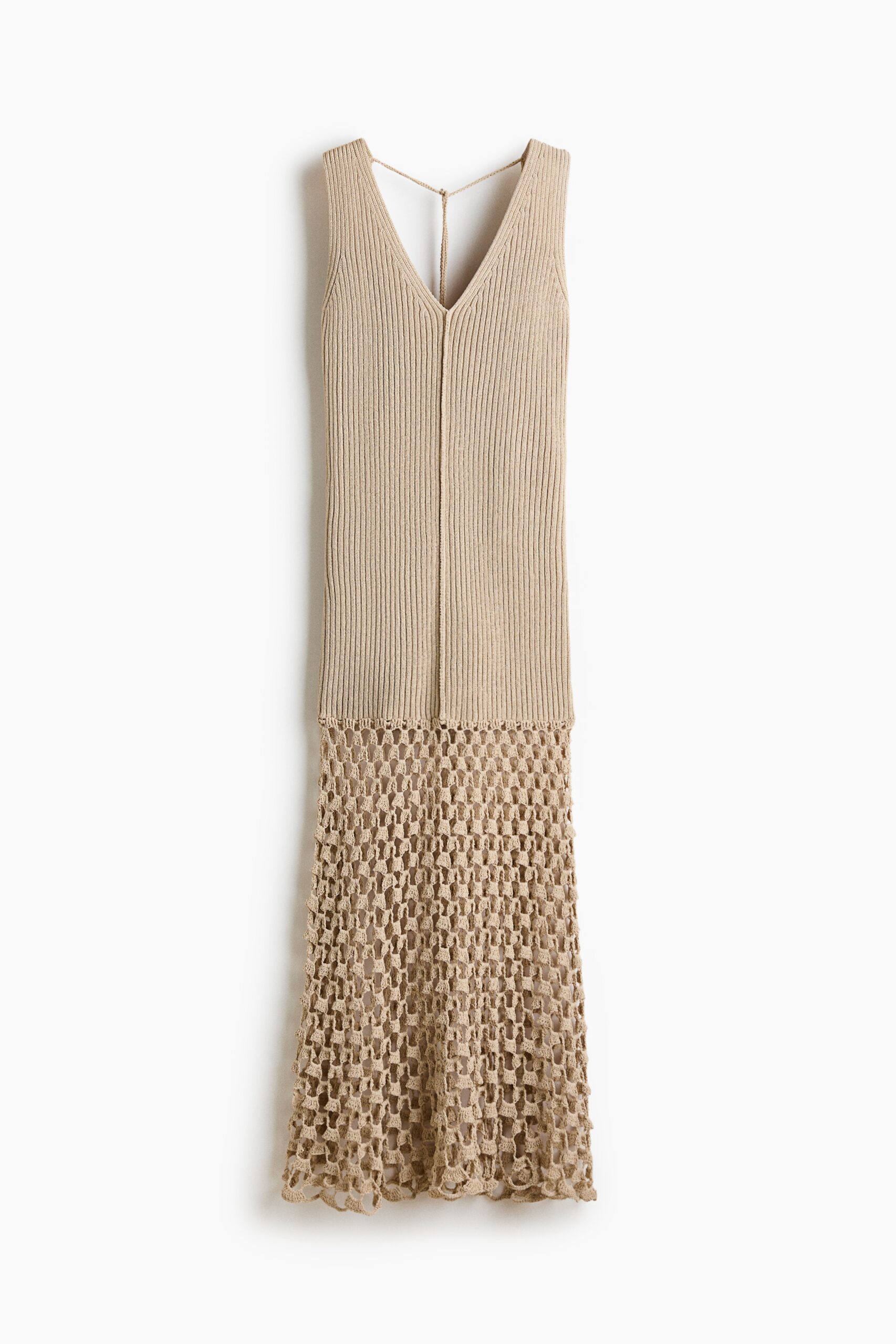 H & M - Ribgebreide jurk met strikbandjes - Lichtbeige H & M - Ribgebreide jurk met strikbandjes - Lichtbeige