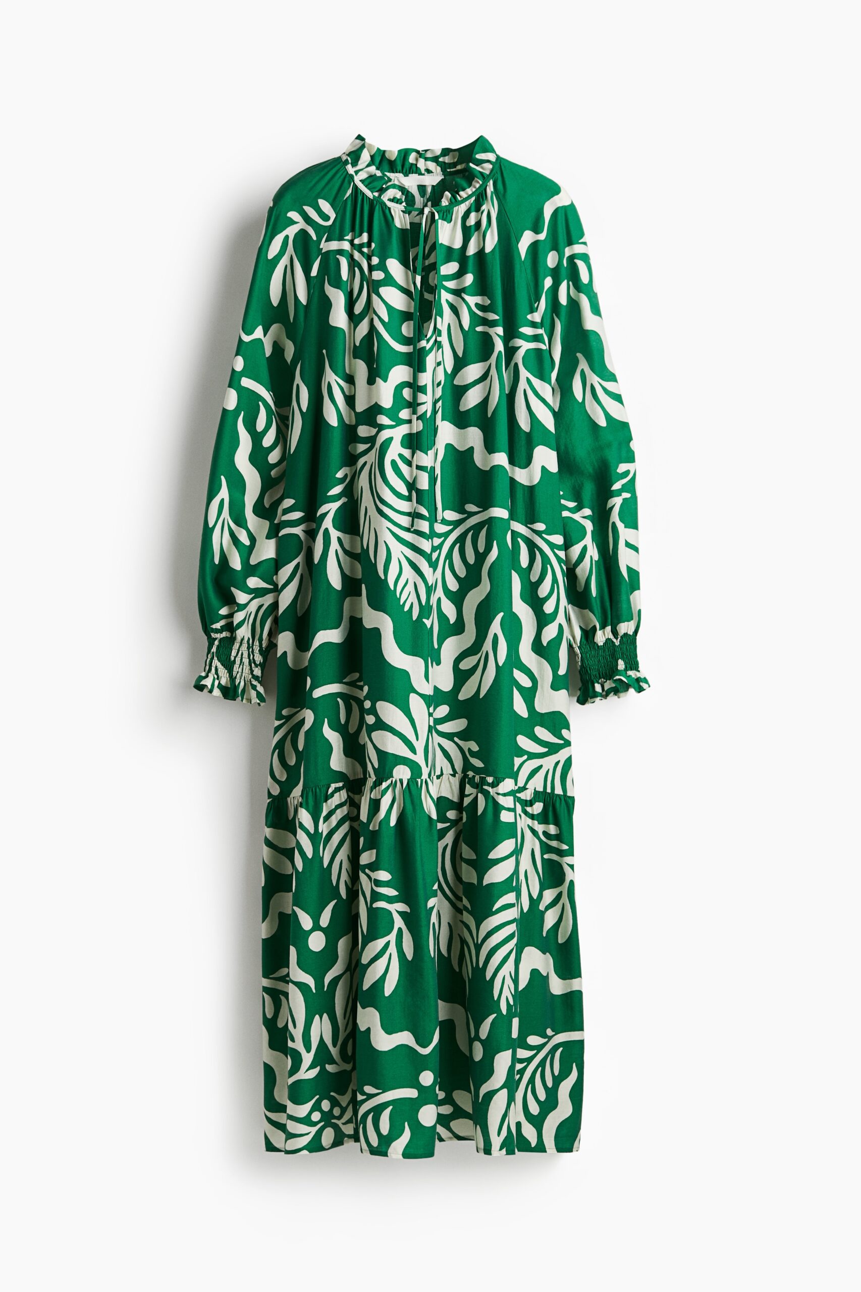 H & M - Jurk met volantkraagje - Groen/Roomwit Dessin H & M - Jurk met volantkraagje - Groen/Roomwit Dessin