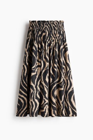 H & M - Rok met gesmokte taille - Beige/Zebradessin