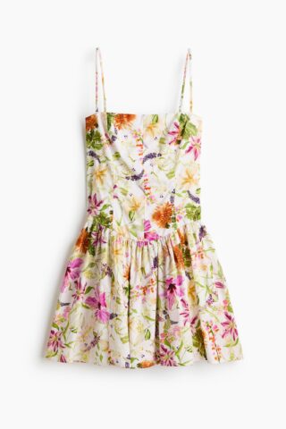 H & M - Strappy jurk van katoen met uitlopende rok - Wit/Bloemen