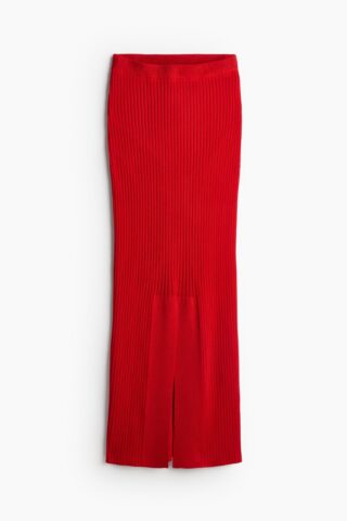 H & M - Ribgebreide kokerrok - Helderrood