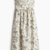 H & M - Katoenen bandeaujurk - Lichtbeige/Bloemen