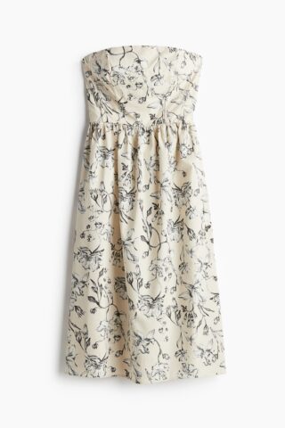 H & M - Katoenen bandeaujurk - Lichtbeige/Bloemen