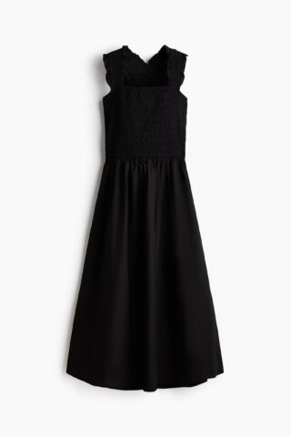 H & M - Gesmokte jurk van popeline - Zwart