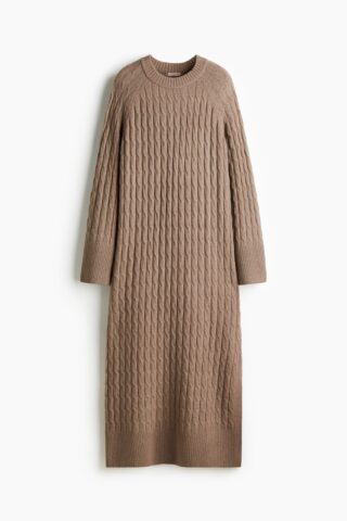 H & M - Kabelgebreide maxi-jurk - Donkerbeige