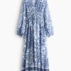 H & M - Tuniekjurk met ballonmouwen - Blauw/Paisleydessin