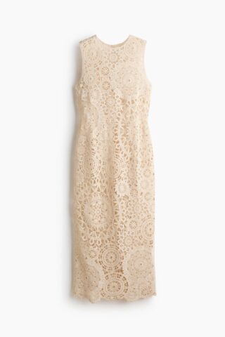 H & M - Katoenen jurk met gehaakte look - Lichtbeige