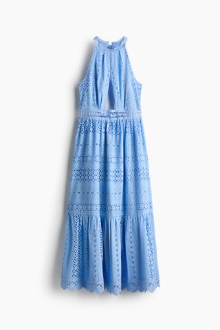 H & M - Popeline jurk met broderie anglaise - Blauw