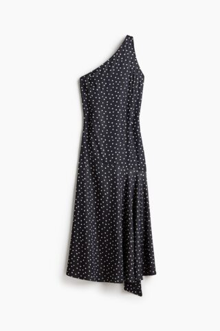 H & M - Satijnen jurk met sjaaldetail - Zwart/Stippen