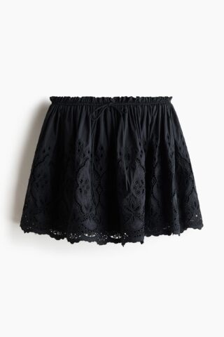 H & M - Drawstringrok met broderie anglaise - Zwart