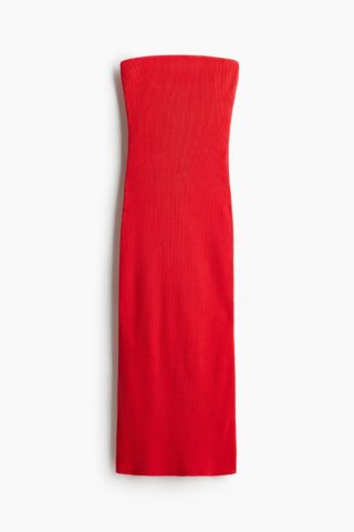 H & M - Geribde tubejurk - Helderrood