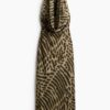 H & M - Maxi-jurk met watervalhals - Donker Kakigroen/Dierenprint