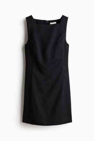 H & M - Twill jurk met vierkante hals - Zwart
