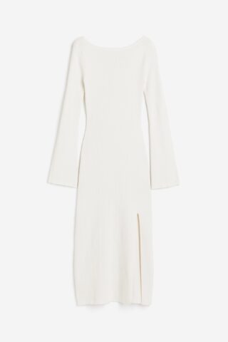 H & M - Ribgebreide bodyconjurk - Roomwit