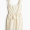 H & M - Jurk met strikbandjes en broderie anglaise - Roomwit