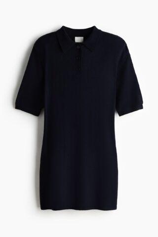 H & M - Fine-knit polo dress - Marineblauw