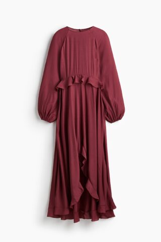 H & M - Maxi-jurk met volants - Bordeauxrood