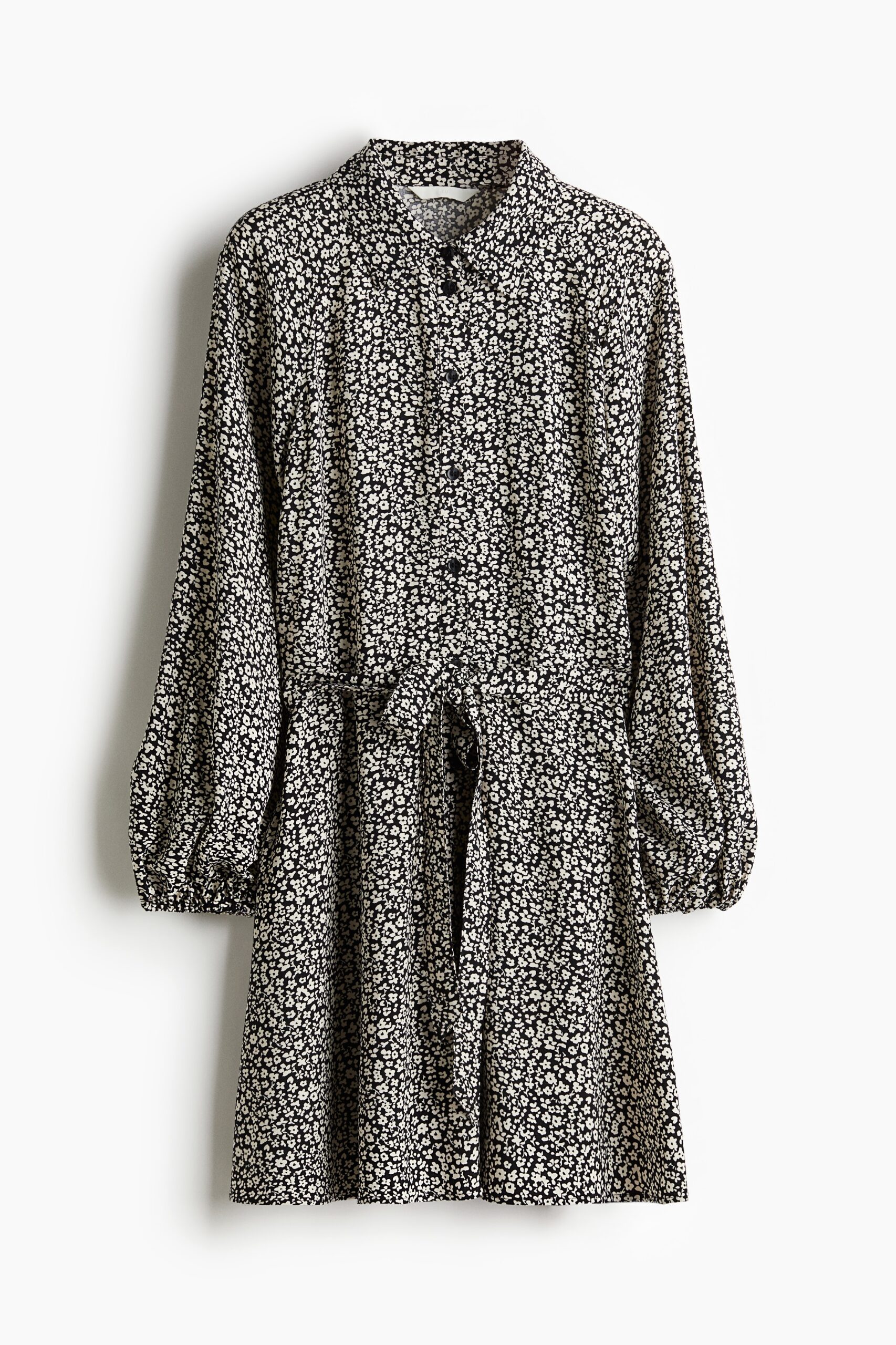 H & M - Overhemdjurk met ballonmouwen - Zwart/Bloemetjes H & M - Overhemdjurk met ballonmouwen - Zwart/Bloemetjes