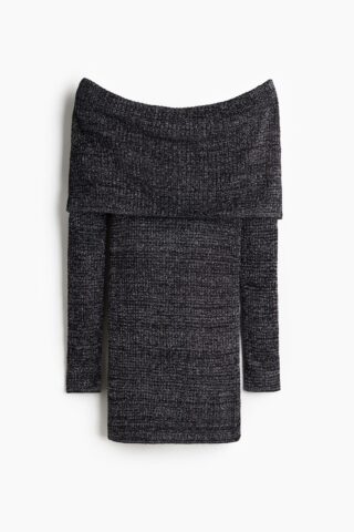 H & M - Glitterende off-the-shoulderjurk - Zwart/Glitters