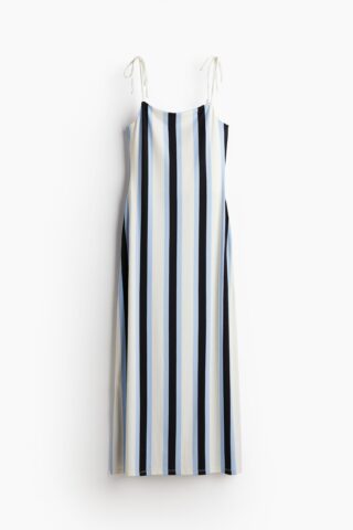H & M - Midi-jurk met strikbandjes - Wit/Gestreept