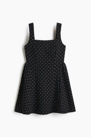 H & M - Jurk met uitlopende rok - Zwart/Stippen