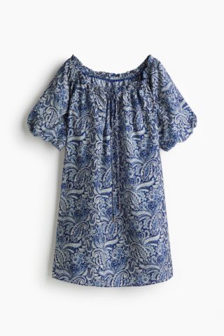 H & M - Tie-detail dress - Blauw/Paisleydessin