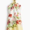 H & M - Halterjurk van linnenmix - Wit/Bloemen