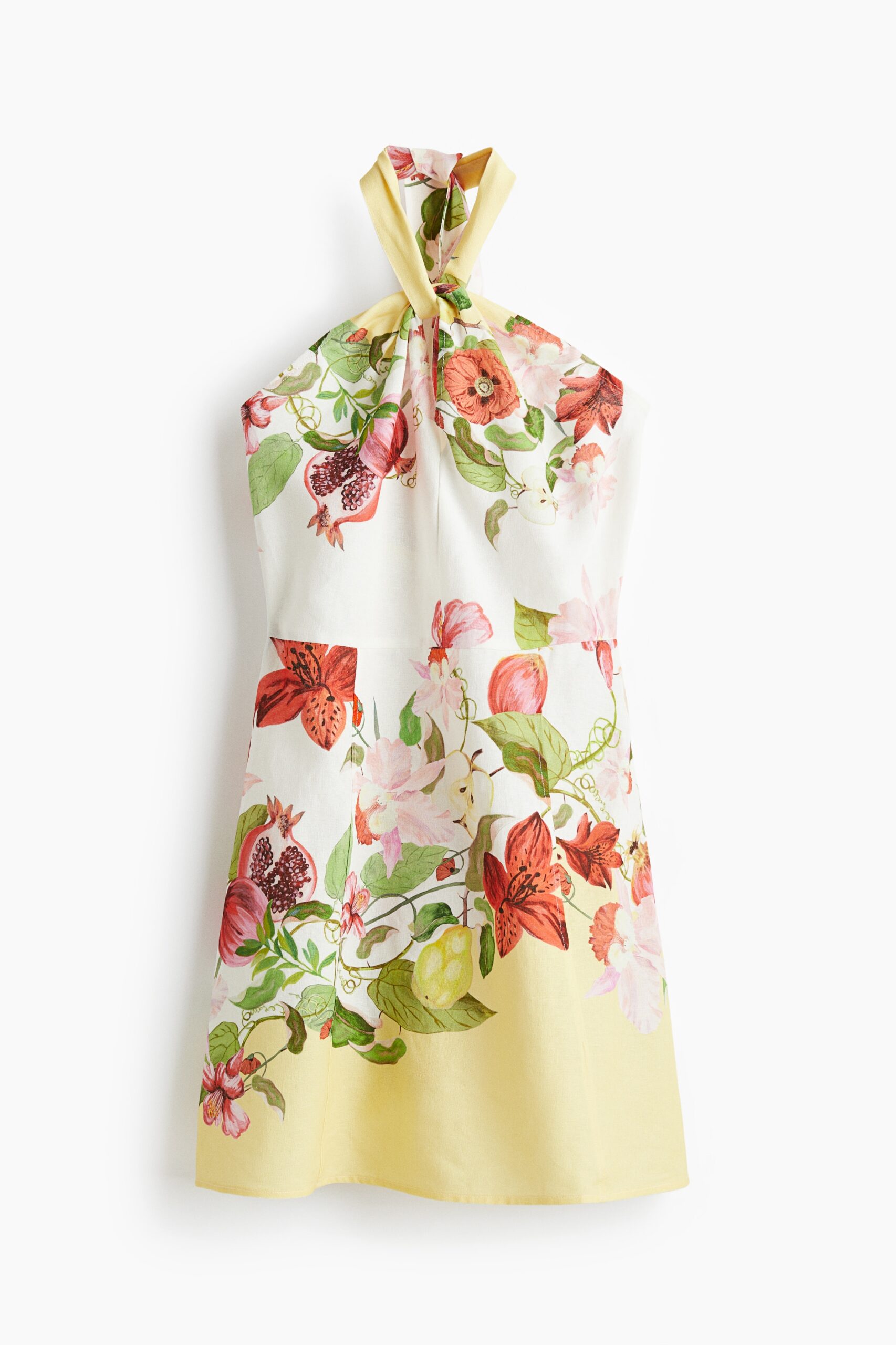 H & M - Halterjurk van linnenmix - Wit/Bloemen H & M - Halterjurk van linnenmix - Wit/Bloemen