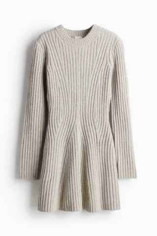 H & M - Ribgebreide jurk - Lichtbeige Gemêleerd