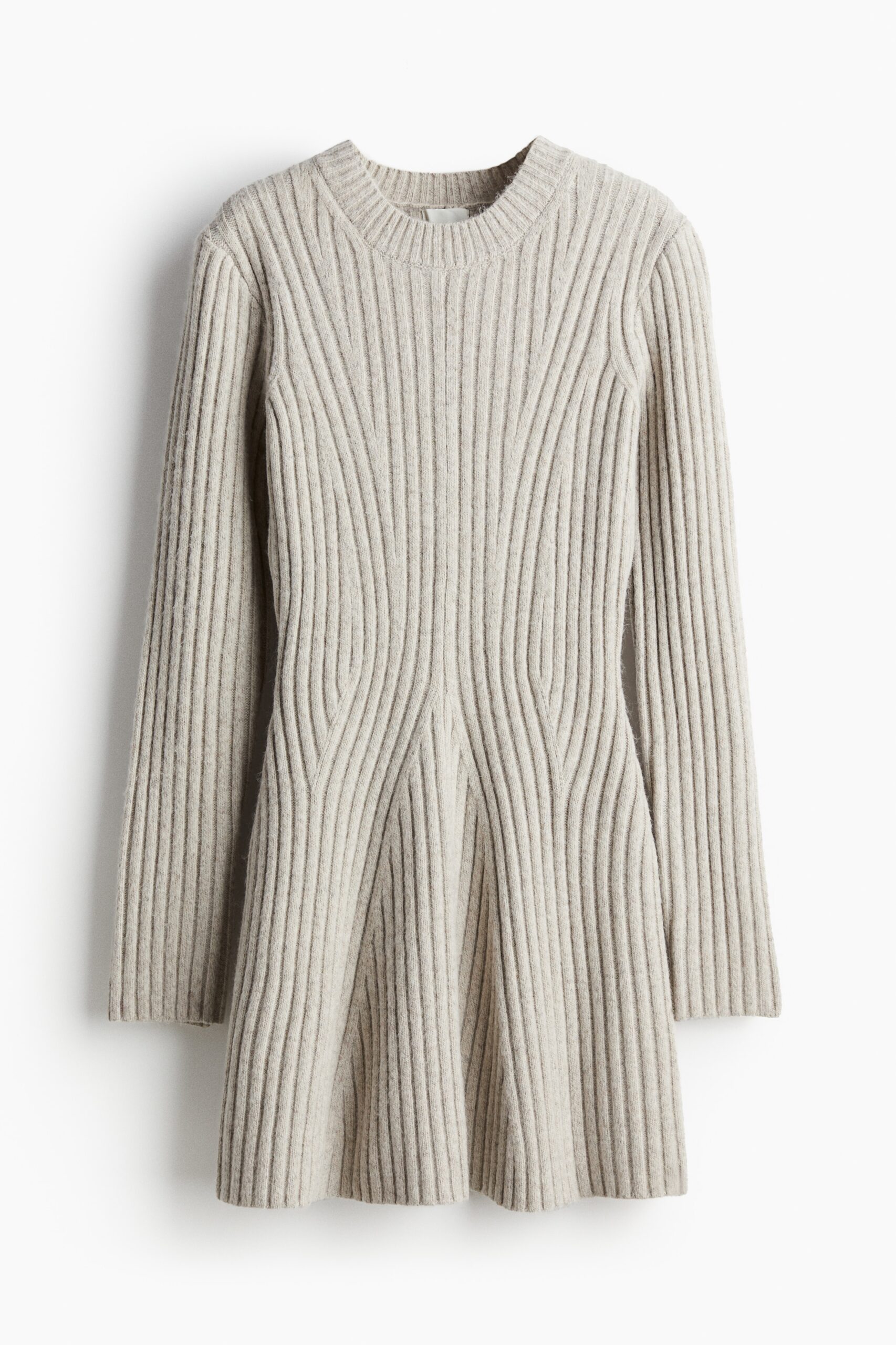 H & M - Ribgebreide jurk - Lichtbeige Gemêleerd H & M - Ribgebreide jurk - Lichtbeige Gemêleerd
