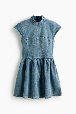 H & M - Denim jurk met uitlopende rok - Denimblauw