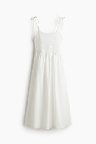 H & M - Gesmokte jurk met strikbandjes - Wit