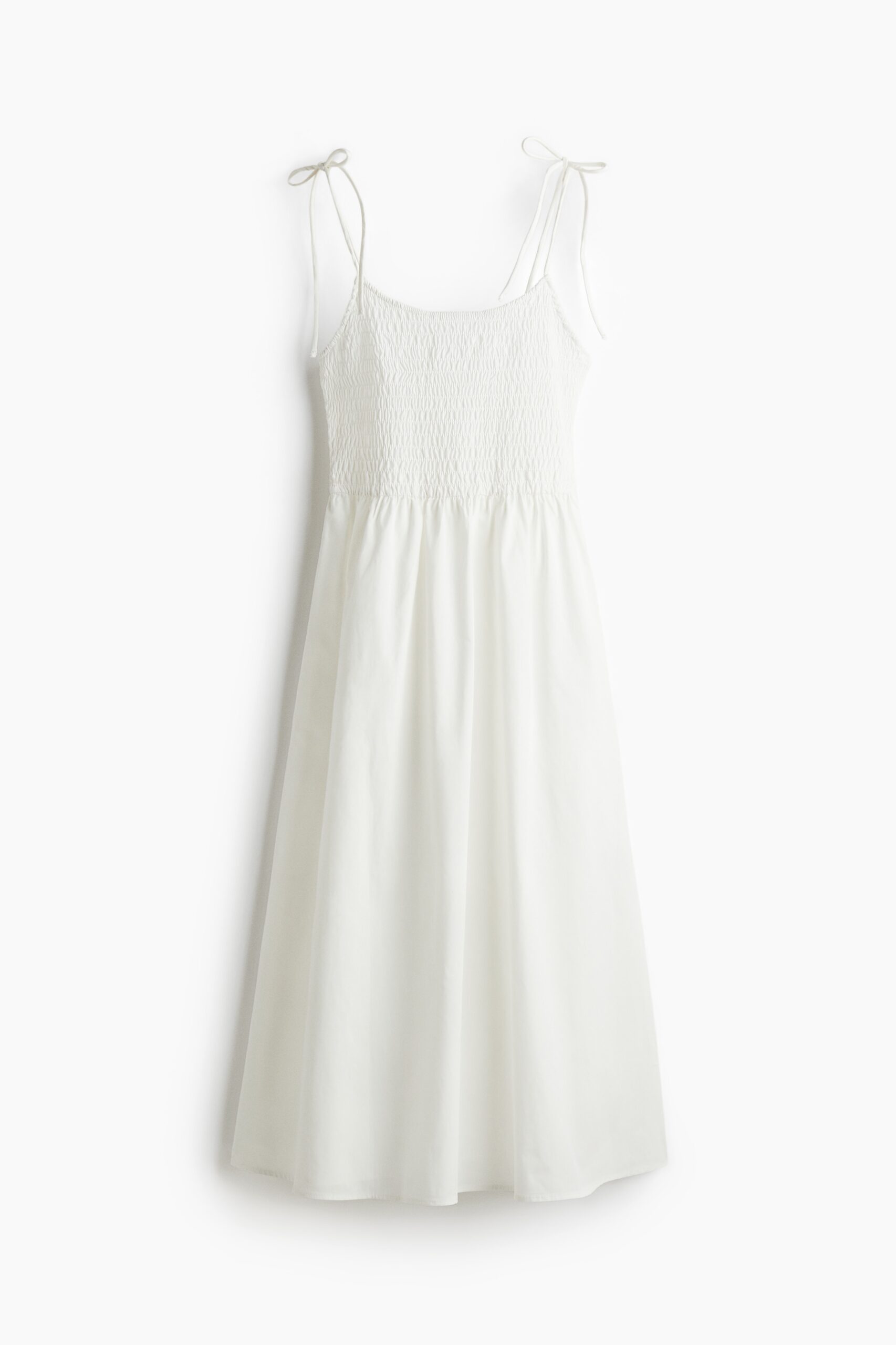 H & M - Gesmokte jurk met strikbandjes - Wit H & M - Gesmokte jurk met strikbandjes - Wit