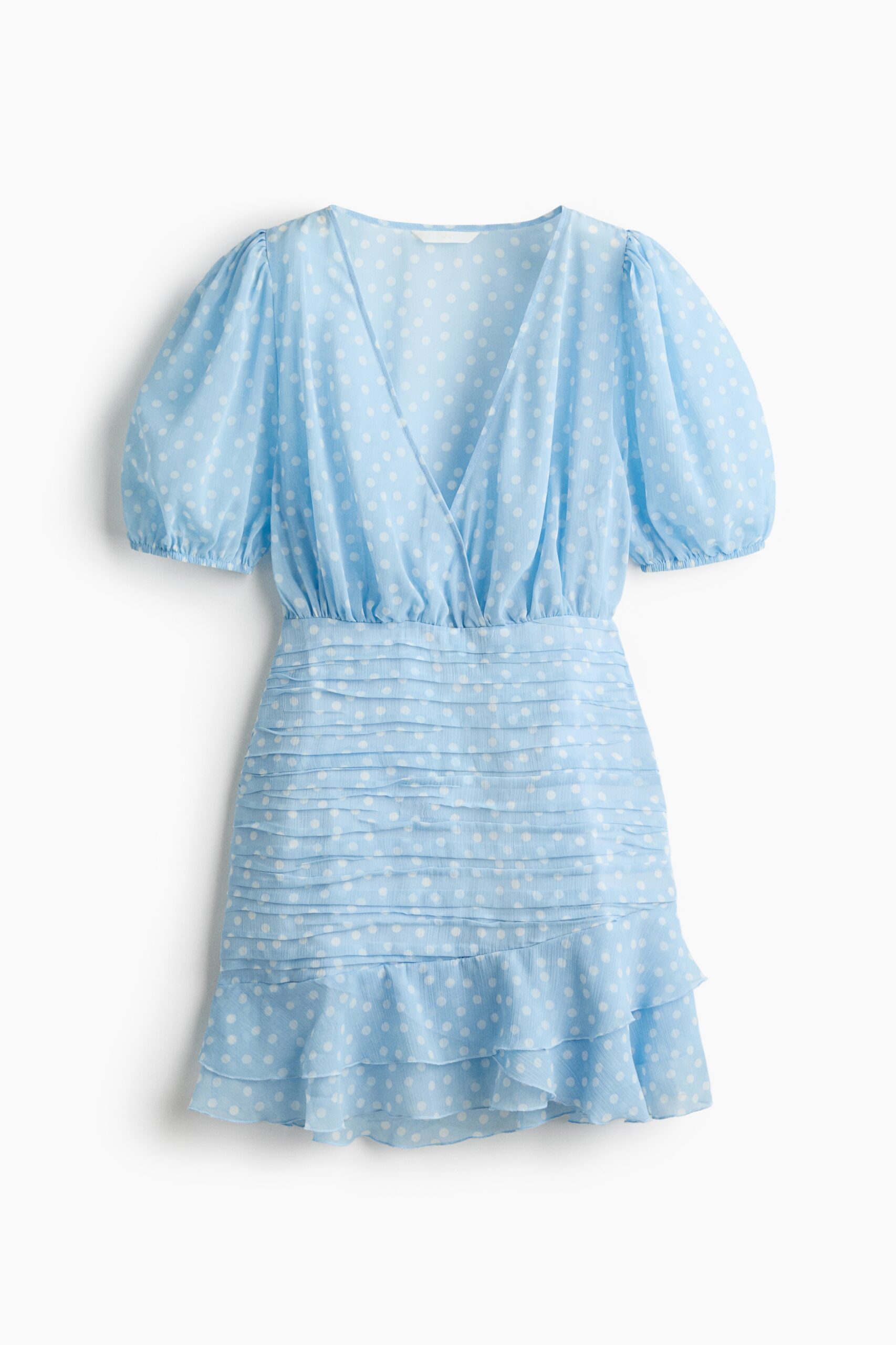 H & M - Gedrapeerde jurk - Lichtblauw/Polkadot