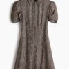 H & M - Jurk met pofmouwen - Zwart/Gingham-Ruit