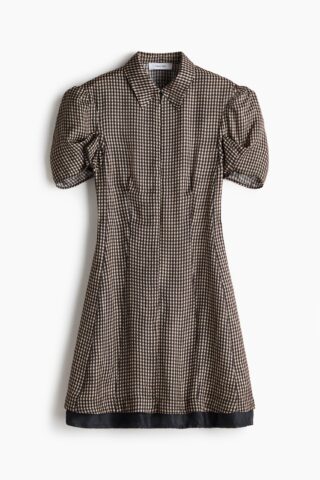 H & M - Jurk met pofmouwen - Zwart/Gingham-Ruit