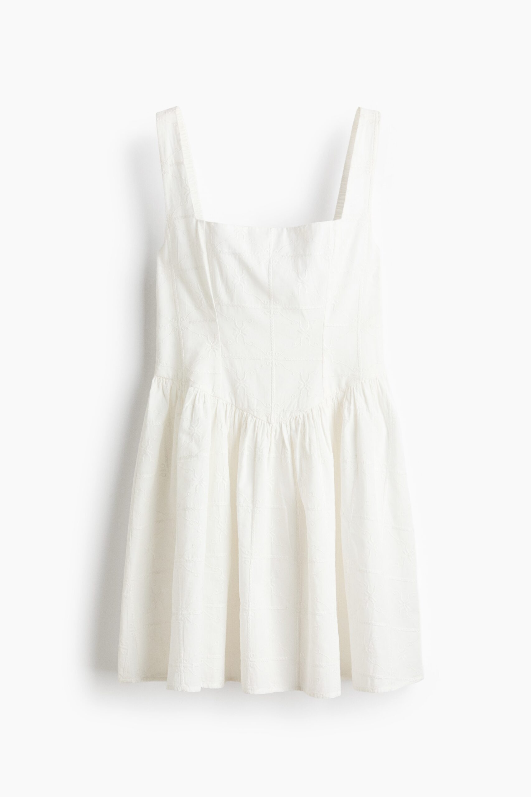 H & M - Jurk met borduursel en fit-flare silhouet - Wit