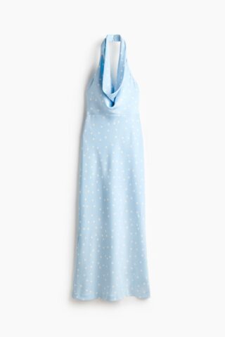 H & M - Jurk met watervalhals - Lichtblauw/Polkadot